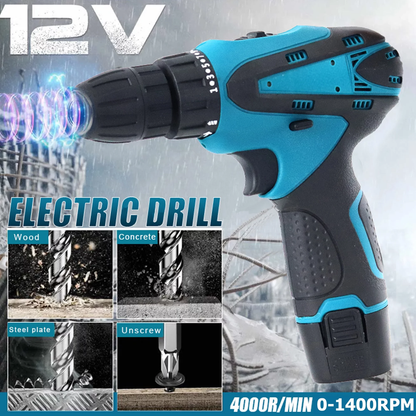 Skorter | 12V Wireless Drill with 42 Accessories with 3/8" Tool-less Chuck, 2 Speeds, 18+1 Positions, Built-in LED