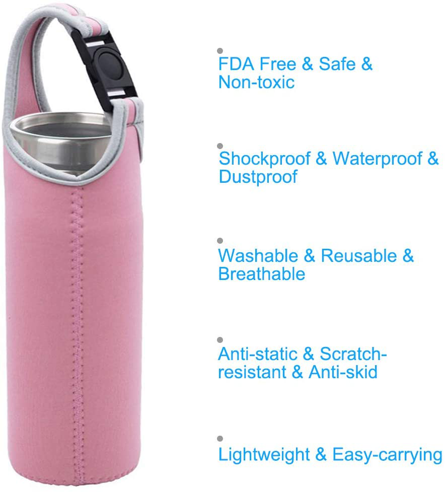 Skorter | DanziX 4 Pack Water Bottle Carrier, Neoprene Sleeve Water Bottle Cup Carrier Bag with Carry Handle, Fits All 16oz-21oz Portable Sport Water Bottle - Black, Blue, Pink, Purple