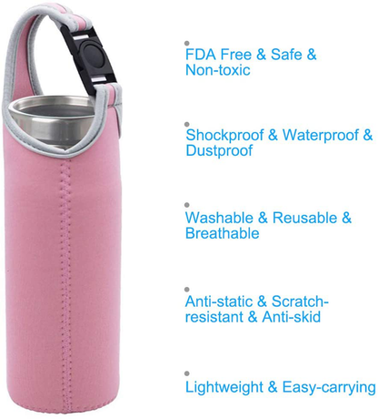 Skorter | DanziX 4 Pack Water Bottle Carrier, Neoprene Sleeve Water Bottle Cup Carrier Bag with Carry Handle, Fits All 16oz-21oz Portable Sport Water Bottle - Black, Blue, Pink, Purple