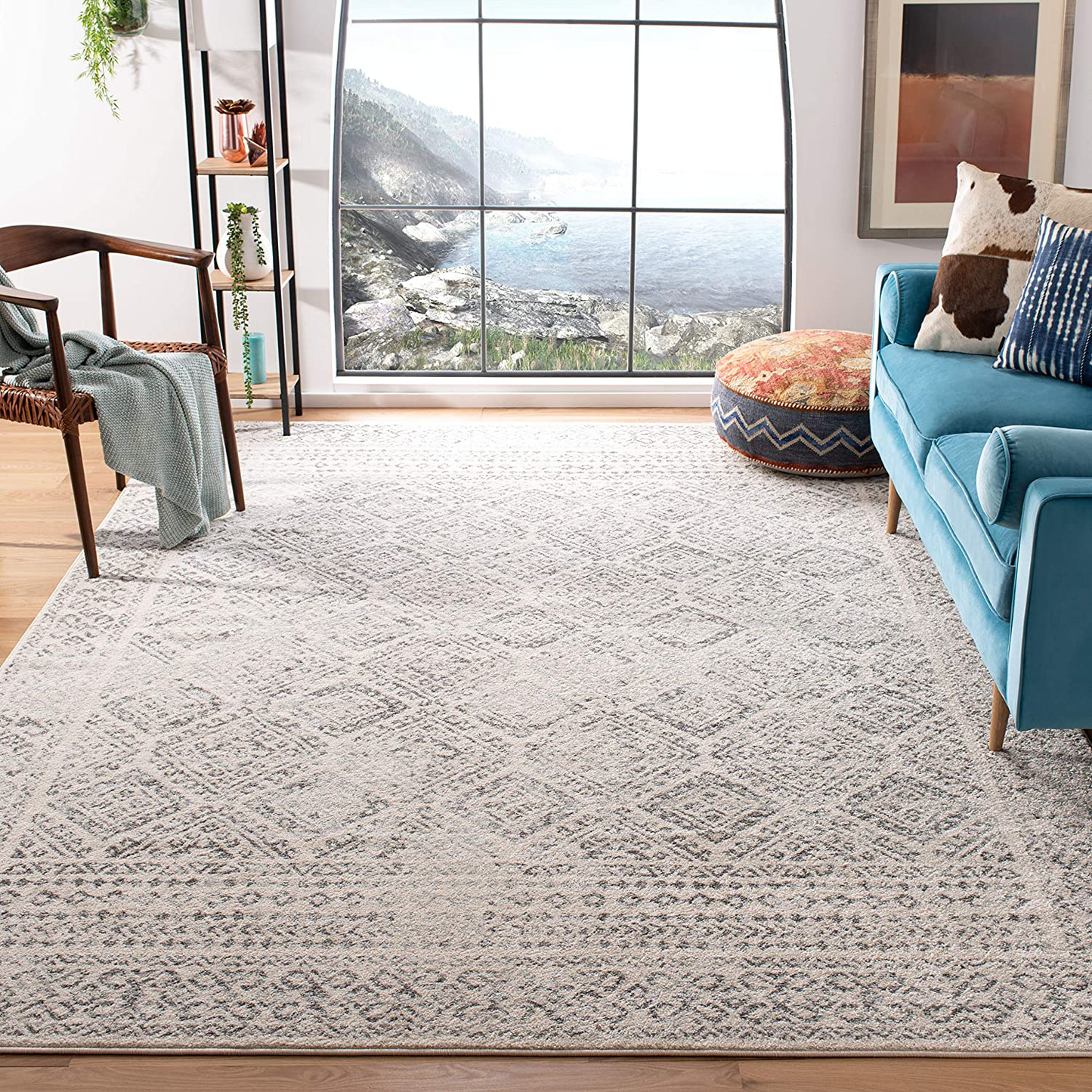 Skørter | Safavieh Tulum Collection TUL264B Moroccan Boho Worn Non-Shedding Dining Room Entry Foyer Living Room Bedroom Area Rug, 5' x 5' Round, Ivory / Turquoise