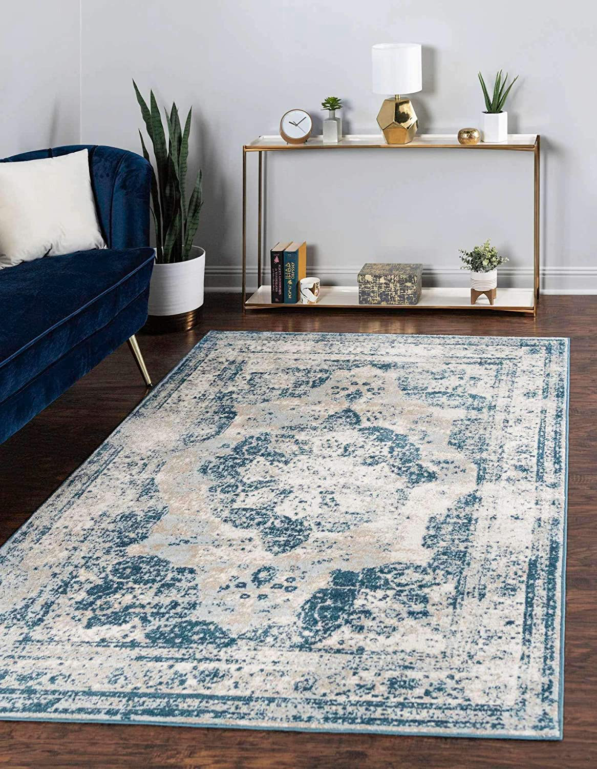 Skørter | Unique Loom Sofia Collection Area Traditional Vintage Rug, French Inspiration Perfect for All Home Decor, 6' 0 x 9' 0 Rectangular, Blue/Light Blue