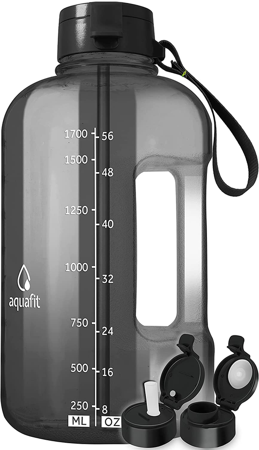 Skorter | AQUAFIT Half Gallon Water Bottle with Straw Half Gallon Water Jug Motivational Water Bottle 64 Ounce Water Bottle with Time Marker Large Water Bottle Large Water Bottle 1/2 Gallon Water Jug Large Water Jug Gray