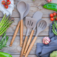 Skørter | Miusco Non-Stick Silicone Kitchen Utensil Set with Natural Acacia Hardwood Handle, 5 Double-Sided, Gray, High Heat Resistant