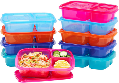 Skorter | Easylunchboxes - Bento Lunch Boxes - Reusable 3-Compartment Food Containers For School, Work, And Travel, Set Of 10, (Classic)