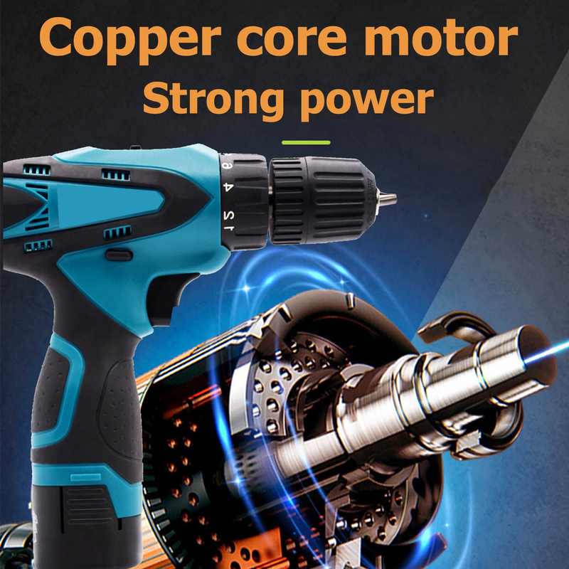 Skorter | 12V Wireless Drill with 42 Accessories with 3/8" Tool-less Chuck, 2 Speeds, 18+1 Positions, Built-in LED