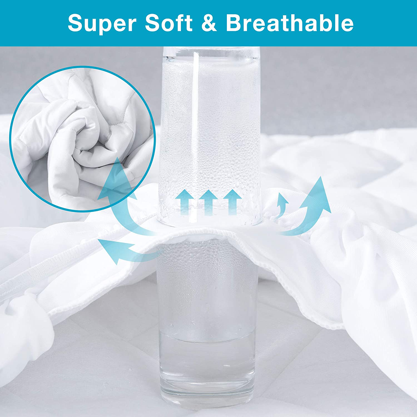 Skorter | Double bed size quilted water-repellent mattress protector, soft mattress protector for double bed, 6-16 inch deep pocket mattress cover, white