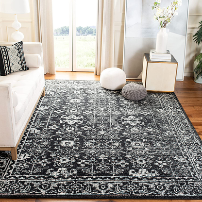 Skørter | Safavieh Evoke Collection EVK270K Shabby Chic Distressed Non-Shedding Stain Resistant Living Room Bedroom Area Rug, 3' x 3' Square, Charcoal / Ivory