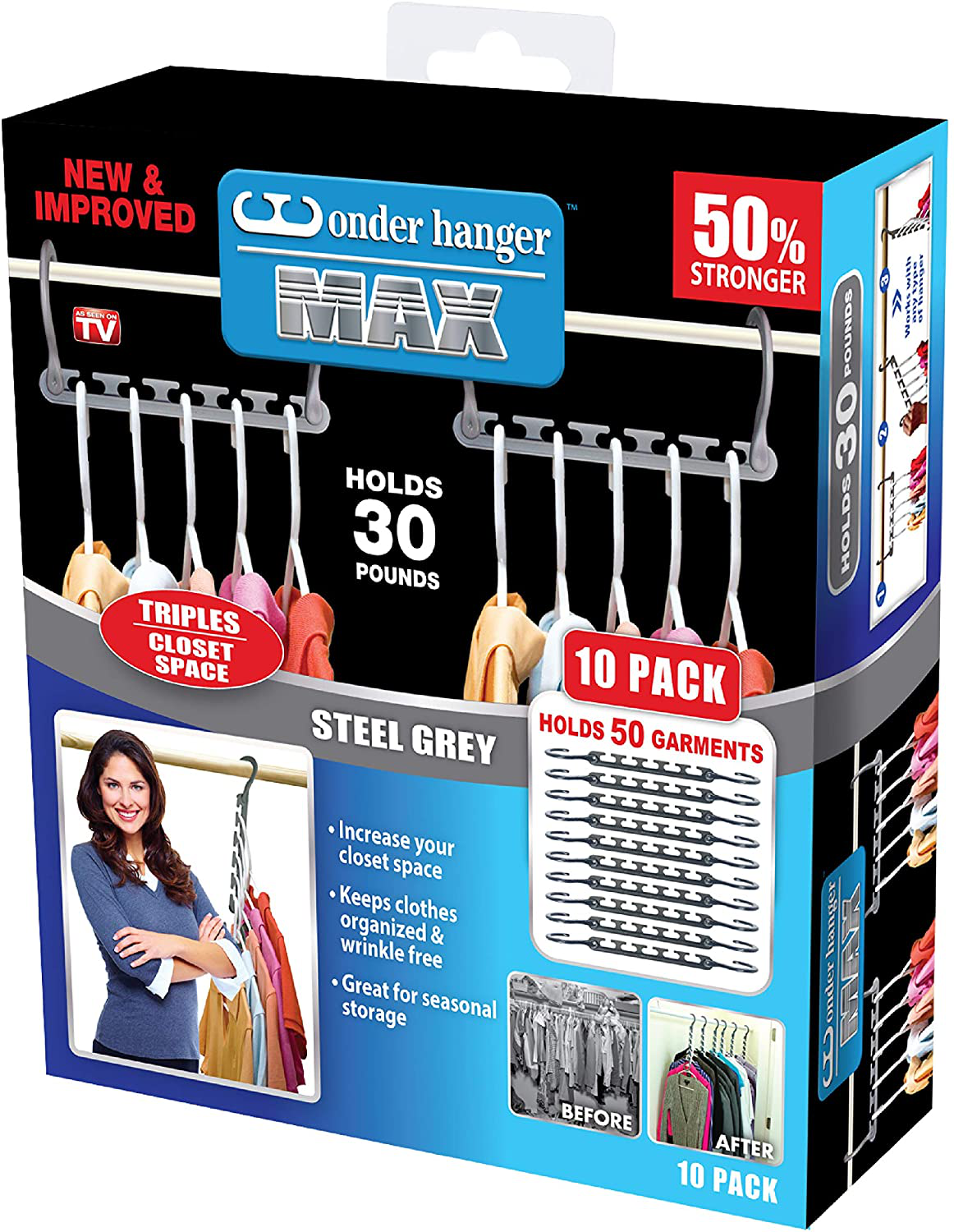 Skorter | Wonder Hanger Max New & Improved, Pack of 10 – Triple Closet Space for Easy, Effortless, Wrinkle-Free Clothes, Comes Fully Assembled, Gray