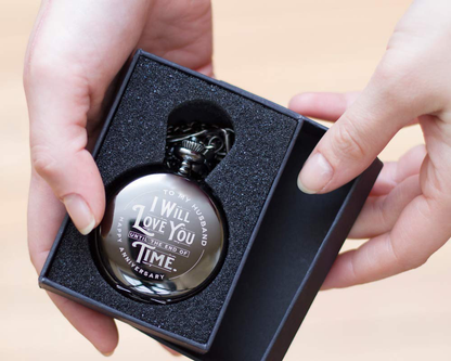 Skorter | Engraved Wedding Anniversary Pocket Watch with Chain for Husband, a Sleek Gift Set for Him with Elegant Gift Box, 1 Year Wedding Anniversary Clock