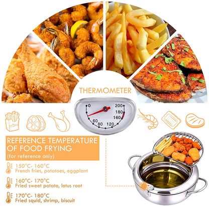 Skørter | cuomaop, deep fryer pot, 304 stainless steel with temperature control and lid Japanese style tempura fryer Uncoated fryer diameter: 9.4"