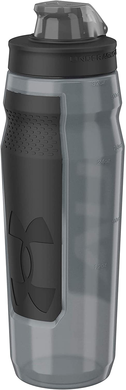 Skorter | Under Armour 32oz Playmaker Squeeze Water Bottle, Sanitary Lid Sleeve, High Flow Nozzle, Anti-Slip Handle, Finger Loop Carry, Fits in Bike Holder, Cycling, Gym, Hiking, All Sports