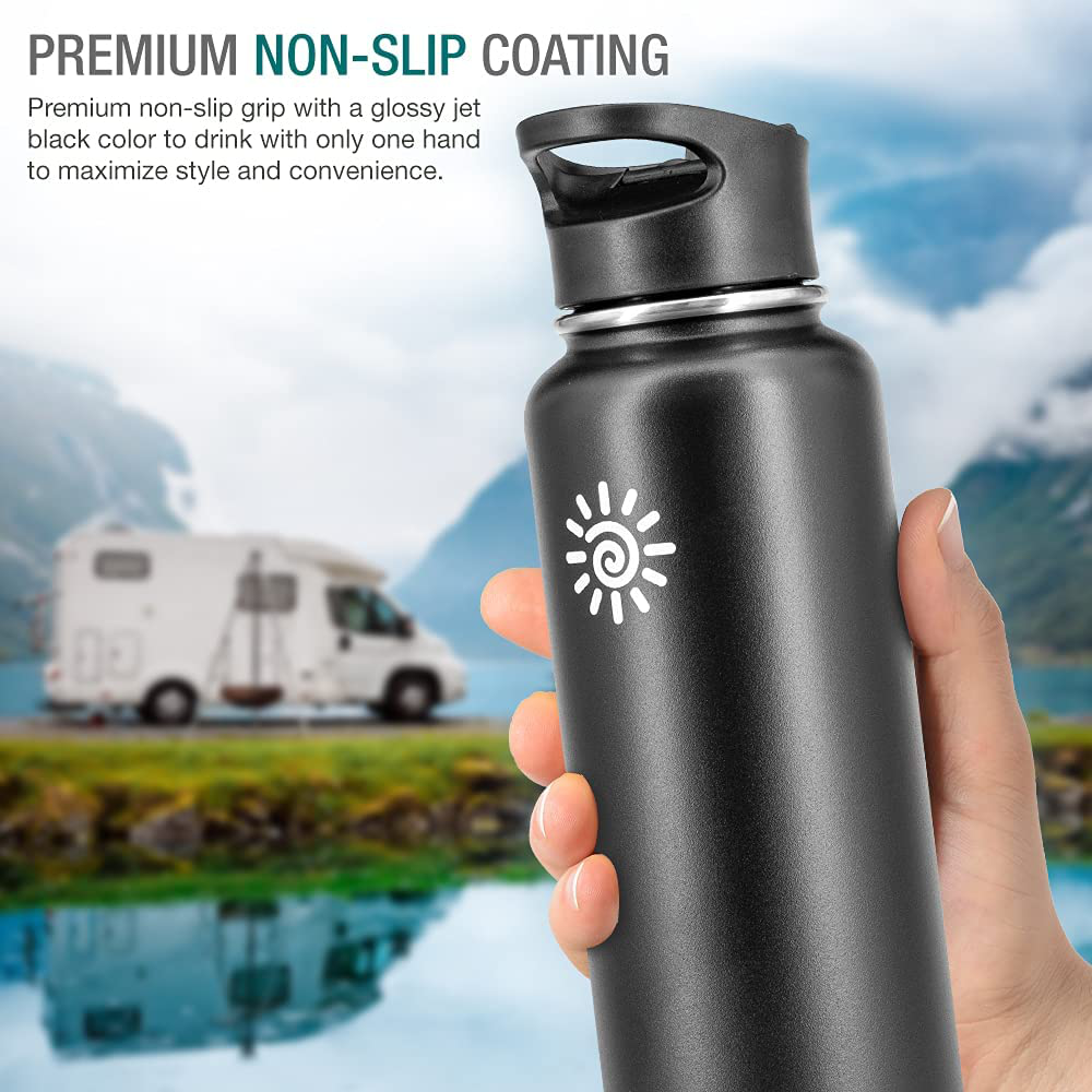 Skorter | Dione Water Bottle 40 oz. Bottle Double Wall Stainless Steel & Vacuum Insulated (Black) Sports Hydro Container for Home, Office, School, Outdoor Camping (Standard Mouth / Leak Proof / BPA Free Cap)