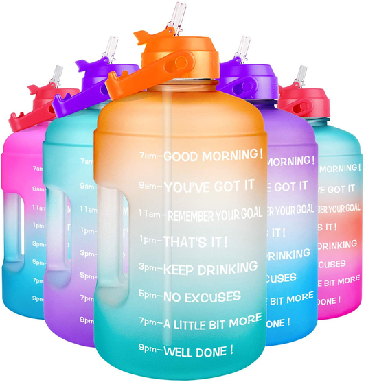 Skorter | 1 Gallon Water Bottle - with Straw & Motivational Time Marker Leakproof BPA Free