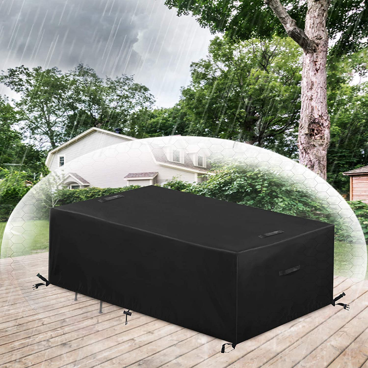 Skorter | Essort Outdoor Furniture Protection Waterproof Patio Table Cover, 4-6 Seats Heavy Duty Windproof Square Garden Table Sofa Cover, UV-Resistant (83.5''X48.4''X29'')