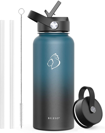 Skorter | BUZIO Insulated Water Bottle with Straw Lid and Flex Cap, 32oz, 40oz, 64oz, 87oz Modern Double Vacuum Stainless Steel Water Bottle, Cold for 48 Hours Hot for 24 Hours Easy Thermos Mug, BPA-Free