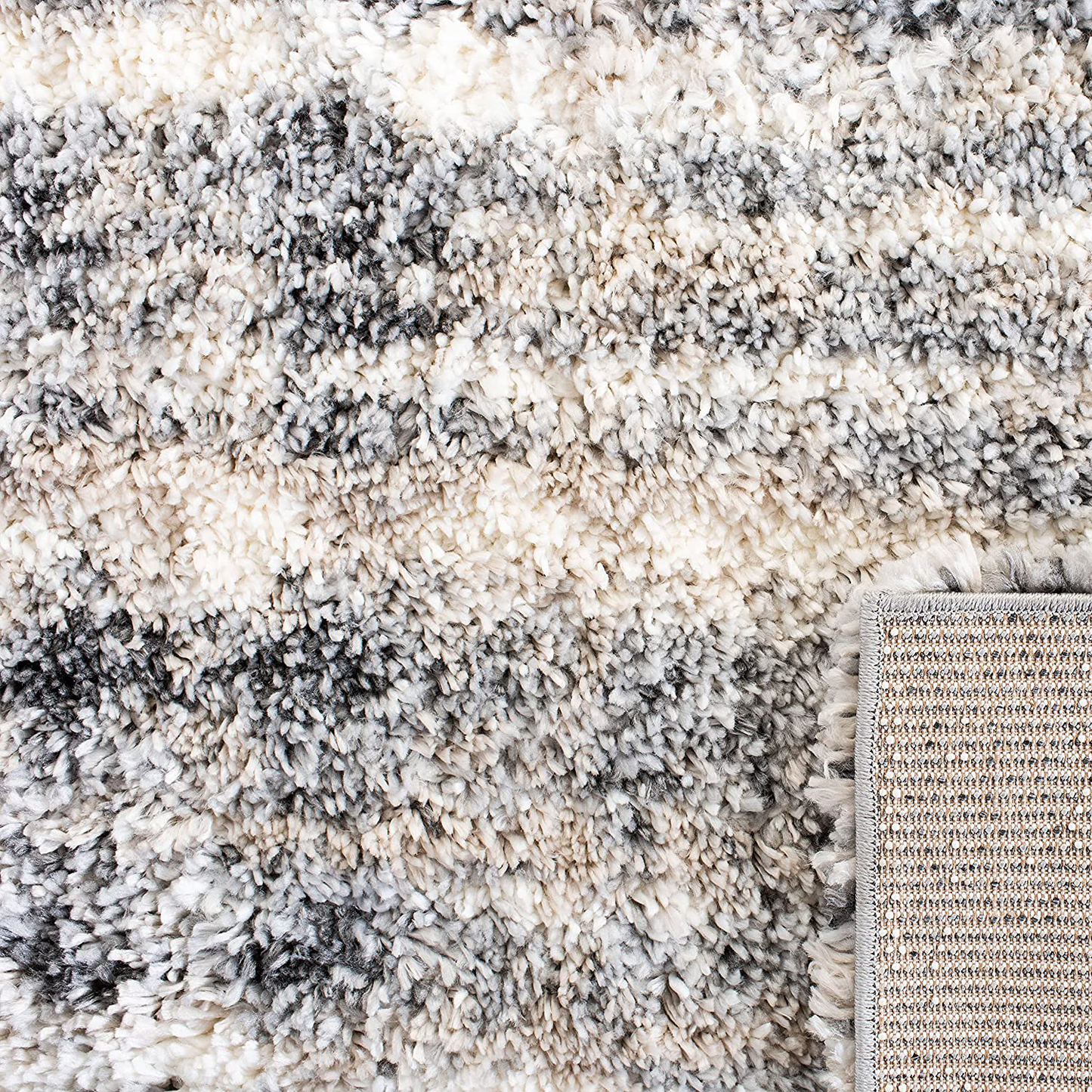 Skørter | SAFAVIEH Fontana Shag Collection FNT856G Modern Non-Shedding Living Room Bedroom Dining Room Entrance Curtain 2-inch Thick Area Rug, 3' x 5', Gray / Ivory