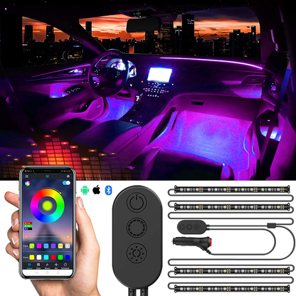 Skorter | SUNPIE Car Interior Lights, Car Strip Lights with App and Remote Control Waterproof LED Atmosphere Car Lights Comes with 48 LED Chips 2.7 m Length Indoor Lights with DC 12V Car Adapter Synchronize with Music