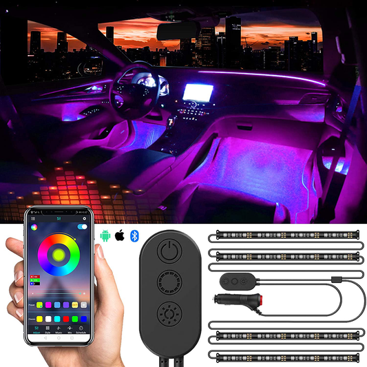 Skorter | SUNPIE Car Interior Lights, Car Strip Lights with App and Remote Control Waterproof LED Atmosphere Car Lights Comes with 48 LED Chips 2.7 m Length Indoor Lights with DC 12V Car Adapter Synchronize with Music