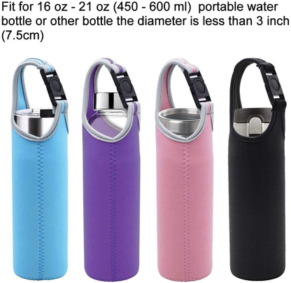 Skorter | DanziX 4 Pack Water Bottle Carrier, Neoprene Sleeve Water Bottle Cup Carrier Bag with Carry Handle, Fits All 16oz-21oz Portable Sport Water Bottle - Black, Blue, Pink, Purple