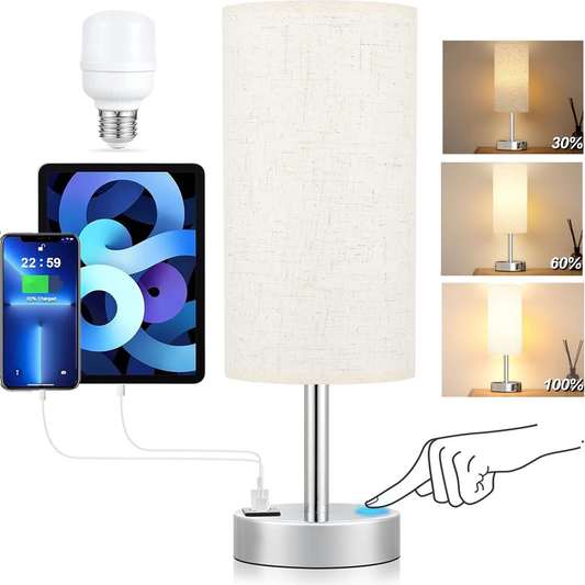 Skørter | 3 Ways Dimmable Touch Lamp, USB C&A Fast Charging Ports
