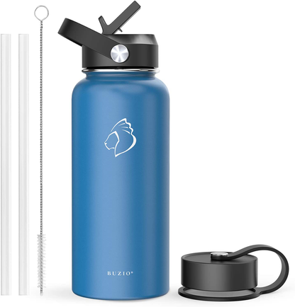 Skorter | BUZIO Insulated Water Bottle with Straw Lid and Flex Cap, 32oz, 40oz, 64oz, 87oz Modern Double Vacuum Stainless Steel Water Bottle, Cold for 48 Hours Hot for 24 Hours Easy Thermos Mug, BPA-Free