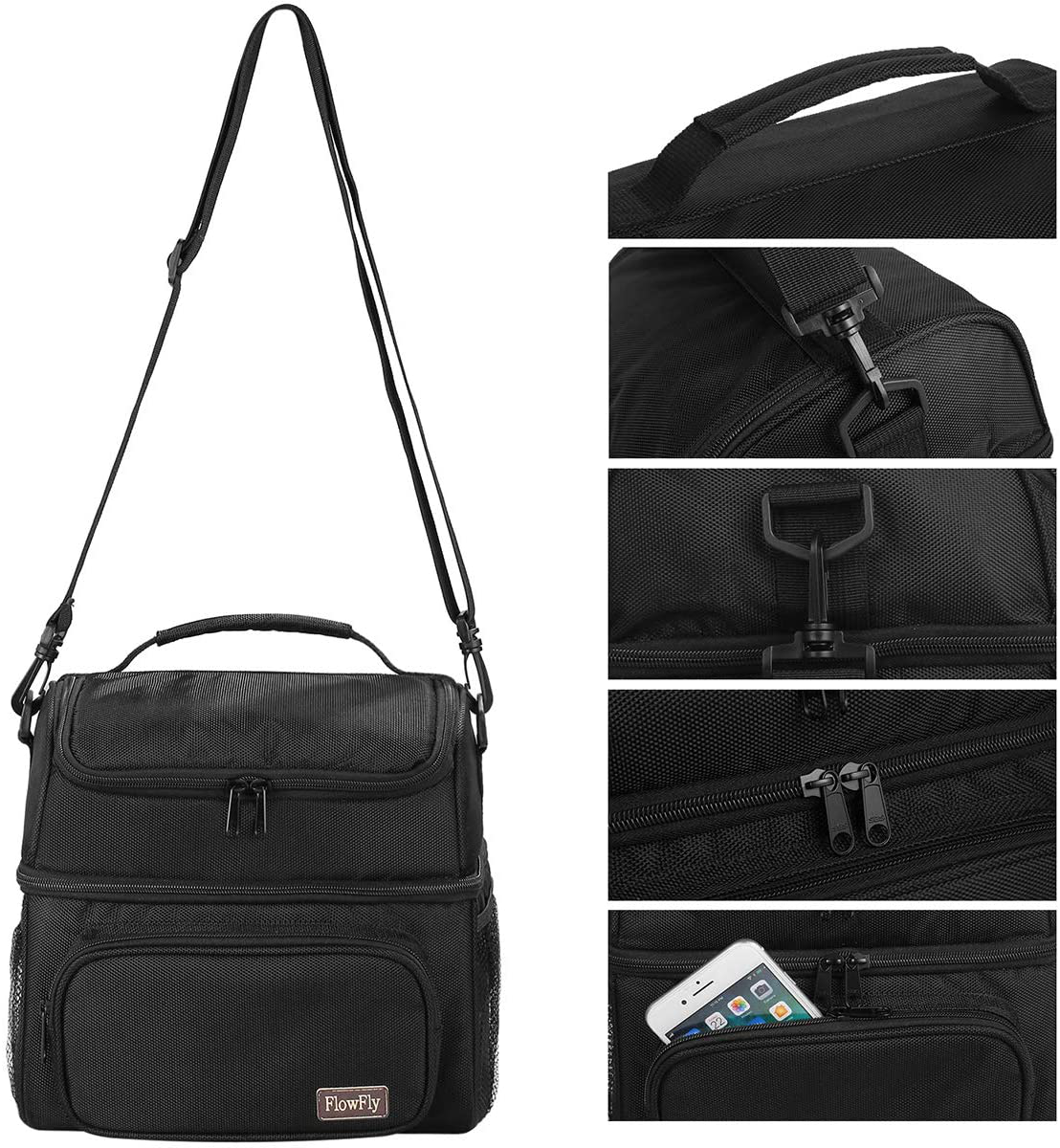 Skorter | Flowfly Double Layer Cooler Insulated Lunch Bag Adult Lunch Box Large Tote Bag For Men, Women, With Adjustable Strap, Front Pocket And Double Large Mesh Side Pockets, Multicam