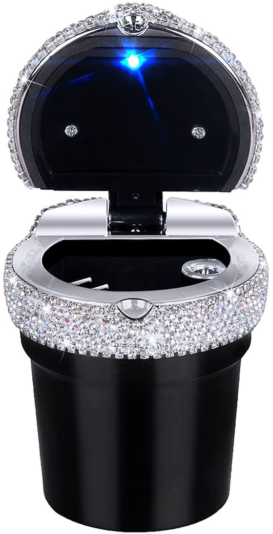Skorter | eing Car Ashtray Portable Bling Cigarette Smokeless Cylinder Cup Holder with Blue LED Light Indicator, Car Accessories for Women, Ideal for Car, Home and Office, Black