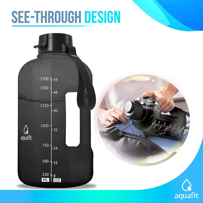 Skorter | AQUAFIT Half Gallon Water Bottle with Straw Half Gallon Water Jug Motivational Water Bottle 64 Ounce Water Bottle with Time Marker Large Water Bottle Large Water Bottle 1/2 Gallon Water Jug Large Water Jug Gray