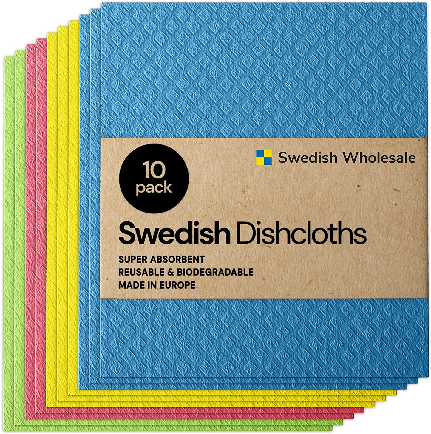 Skørter | Swedish wholesale Swedish dishcloths - Pack of 10, reusable, absorbent towels for kitchen, bathroom, and countertop cleaning - Cellulose sponge cloth - Red