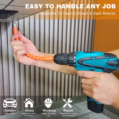 Skorter | 12V Wireless Drill with 42 Accessories with 3/8" Tool-less Chuck, 2 Speeds, 18+1 Positions, Built-in LED