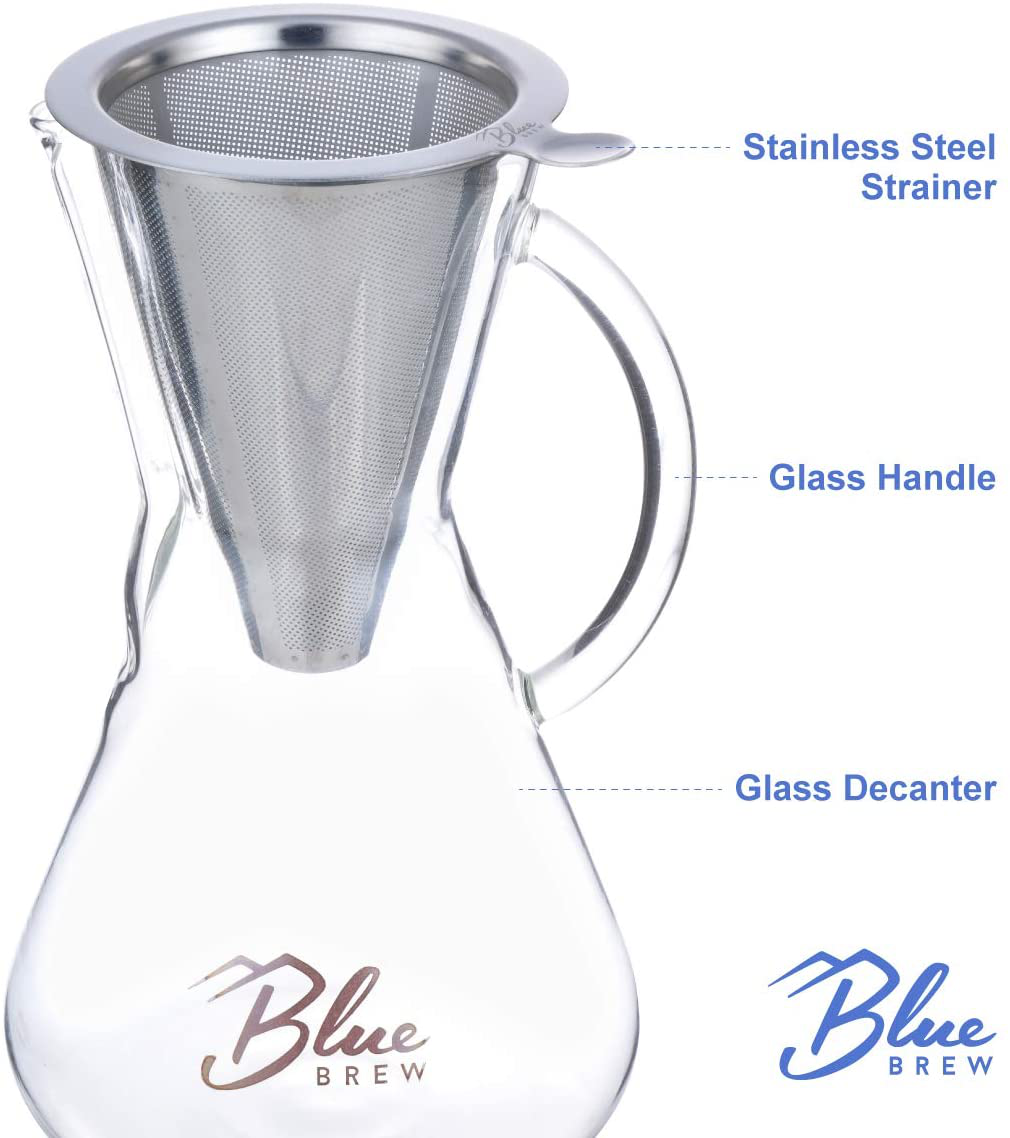 Skorter | Blue Brew BB1011 Pour Over Brewer - Coffee Machine Jug with Permanent Filter - 15oz