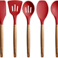 Skørter | Miusco Non-Stick Silicone Kitchen Utensil Set with Natural Acacia Hardwood Handle, 5 Double-Sided, Gray, High Heat Resistant