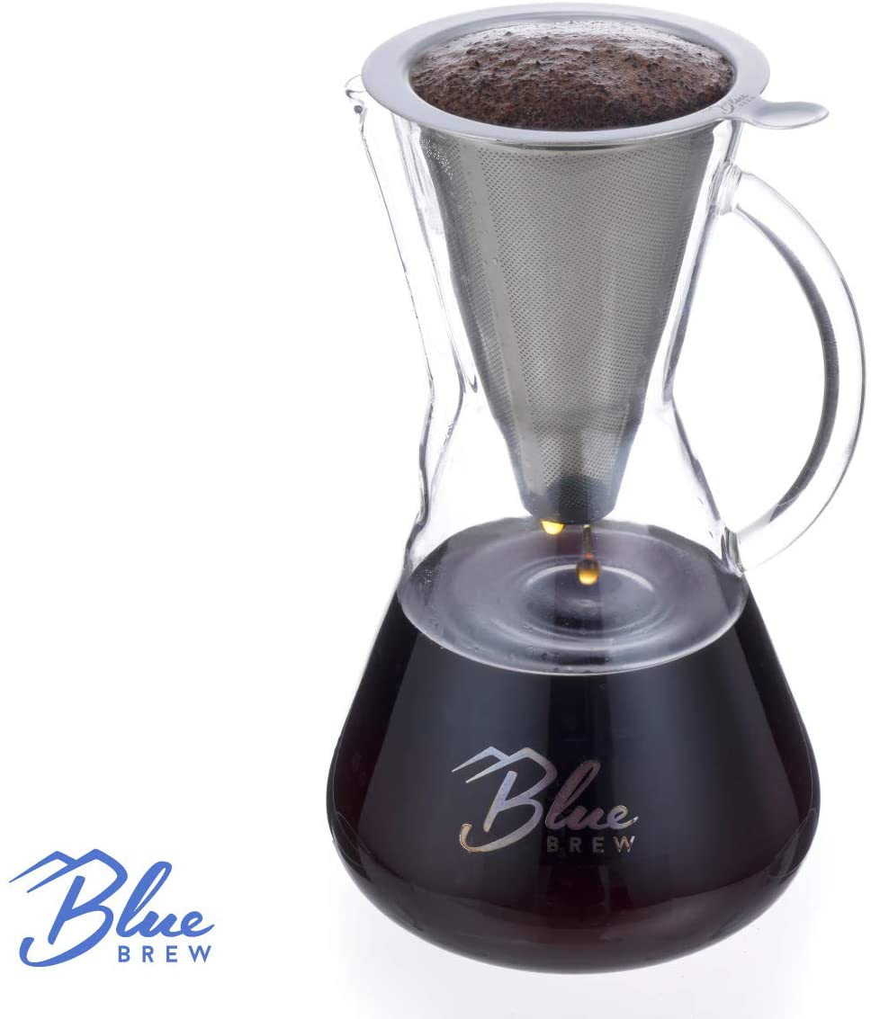Skorter | Blue Brew BB1011 Pour Over Brewer - Coffee Machine Jug with Permanent Filter - 15oz