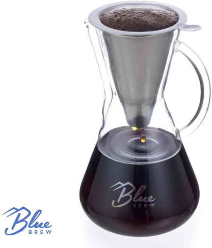 Skorter | Blue Brew BB1011 Pour Over Brewer - Coffee Machine Jug with Permanent Filter - 15oz