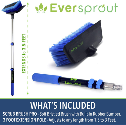 Skørter | EVERSPROUT 1.5-to-3.5 foot scrub brush | Built-in rubber buffer | Lightweight extension handle | Soft bristles clean car, caravan, boat, solar panels, tires | Scratch-resistant brush