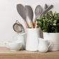 Skørter | Miusco Non-Stick Silicone Kitchen Utensil Set with Natural Acacia Hardwood Handle, 5 Double-Sided, Gray, High Heat Resistant