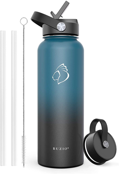 Skorter | BUZIO Insulated Water Bottle with Straw Lid and Flex Cap, 32oz, 40oz, 64oz, 87oz Modern Double Vacuum Stainless Steel Water Bottle, Cold for 48 Hours Hot for 24 Hours Easy Thermos Mug, BPA-Free