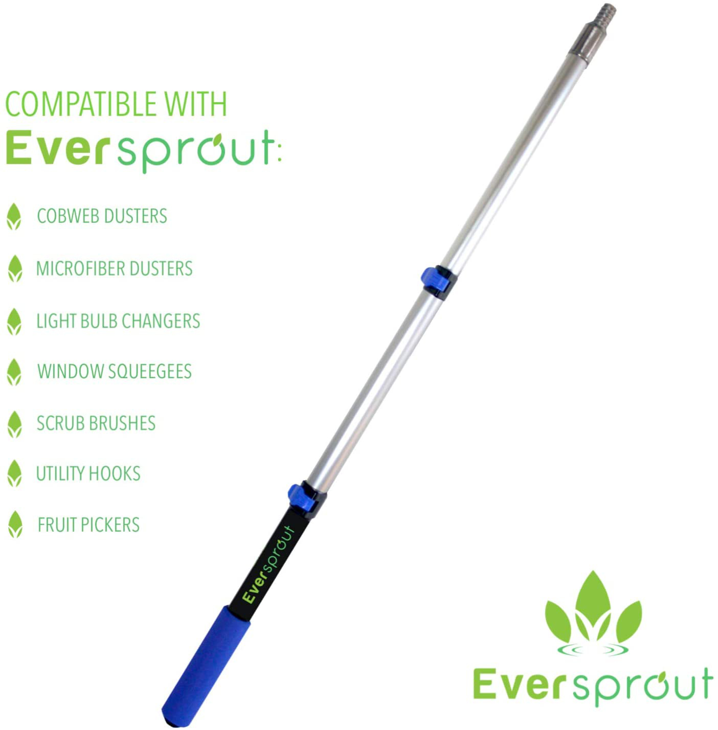 Skorter | Eversprout 1.5-to-3.5 Foot Scrubber Brush | Built-in Rubber Bumper | Lightweight Extendable Handle | Soft Bristles Wash Car, Vehicle, Boat, Solar Panel, Deck | No Scratch Brush