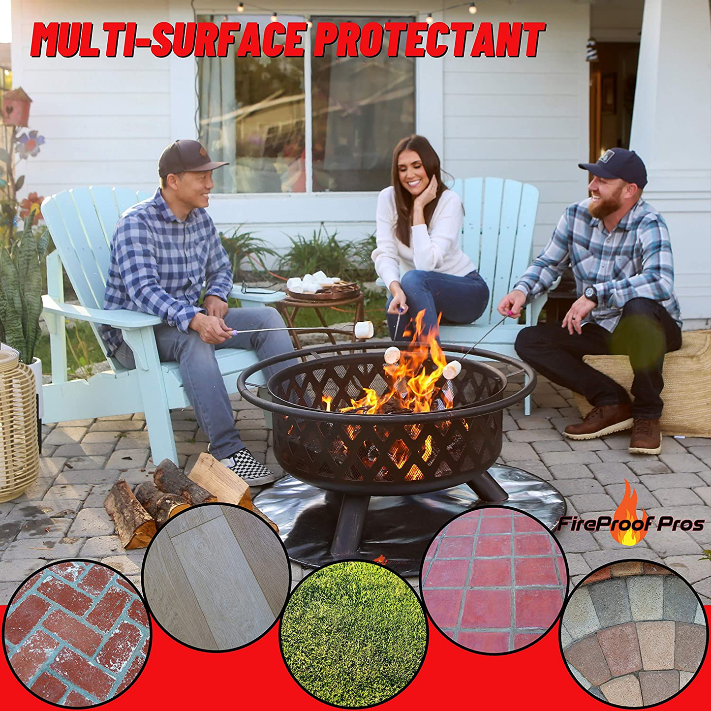 Skorter | Fireproof Pros 24" Round Fireplace Mat for Decks, Patios, Grass, and Concrete. Non-flammable Heat Resistant Fireproof Mat / Ember Mat. 3-layer Pad Protector for Under the Fireplace