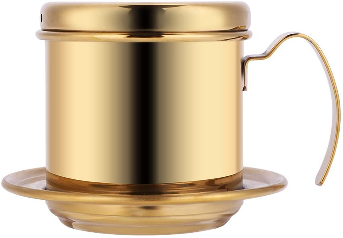 Skørter | Stainless Steel Drip Coffee Filter Holder Vietnamese Style Drip Coffee Pot Infuser Ideal for On the Go/Home (Gold)