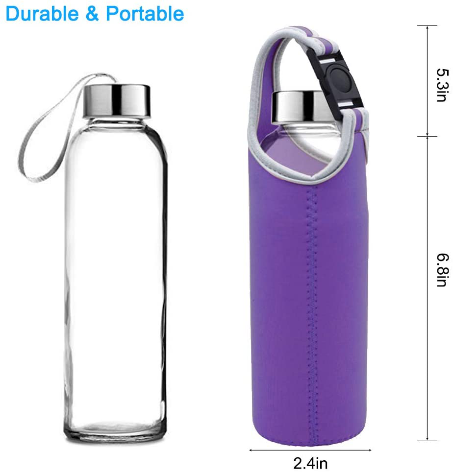 Skorter | DanziX 4 Pack Water Bottle Carrier, Neoprene Sleeve Water Bottle Cup Carrier Bag with Carry Handle, Fits All 16oz-21oz Portable Sport Water Bottle - Black, Blue, Pink, Purple