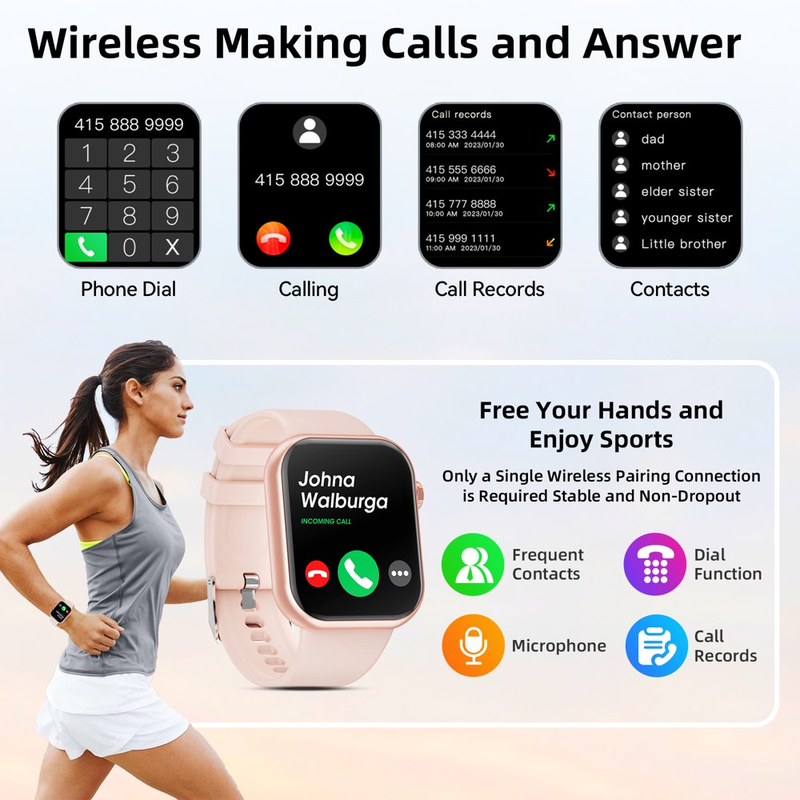 Skørter | Women's Smart Watch, 1.83 inch, IP67 Waterproof Outdoor Workout Tracker with AI