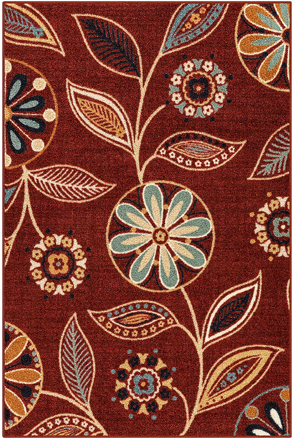 Skørter | Maples Rugs Reggie Floral Area Rugs for Living Room & Bedroom [Made in USA], 3'4 x 5, Merlot