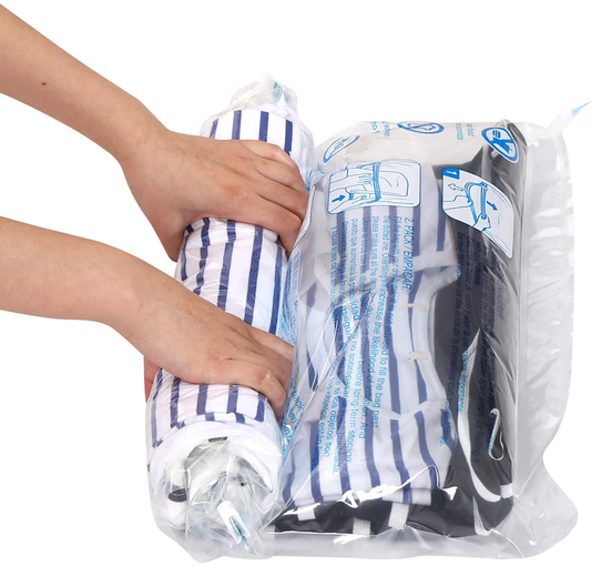 Skorter | 12 Travel Compression Bags, Hibag 12-Pack Roll-Up Space-Saving Storage Bags for Travel, Suitcase Size (12-Travel)