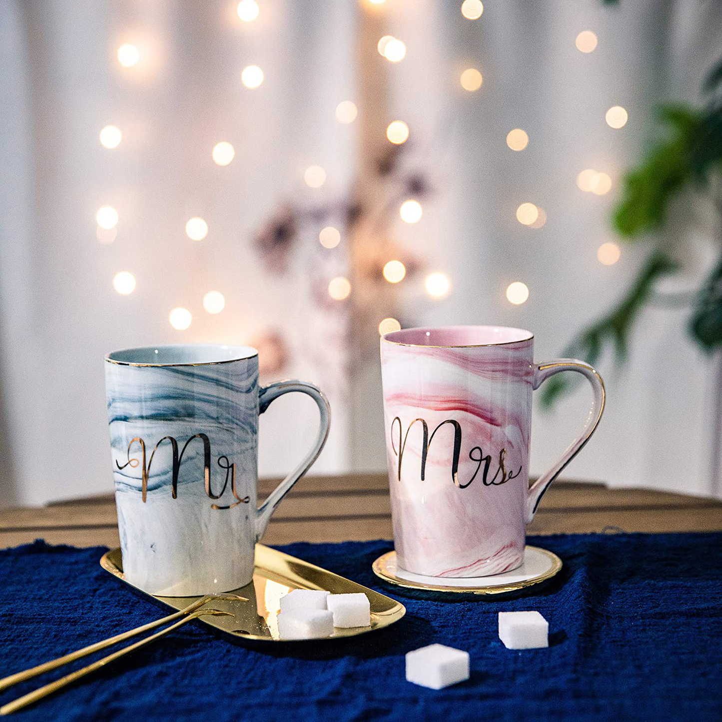 Skørter | Jumway Mr and Mrs Coffee Mugs - Wedding Gifts for Bride and Groom - Gifts for Bridal Shower Engagement Wedding and Gift Couple Anniversary - Ceramic Marble Mugs 14 Oz Pink