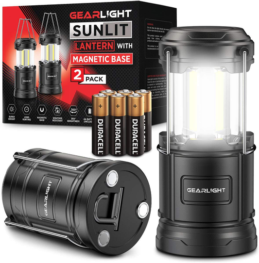 Skorter | GearLight LED Camping Lantern Sunlit (2 Pack) - Battery Powered Lamp Lanterns for Emergency, Power Outages, Hurricane – Portable Camp Light, Flashlights, Accessories, Gear, Supplies