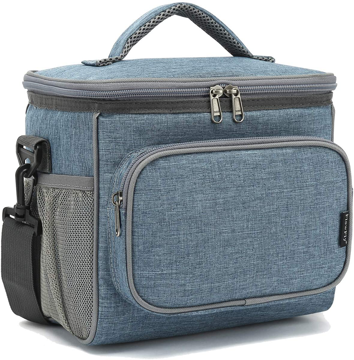 Skorter | Flowfly Insulated Reusable Lunch Box Adult Large Lunch Box For Women And Men With Adjustable Shoulder Strap Front Zipper Pocket And Double Large Mesh Side Pockets, Navy Blue