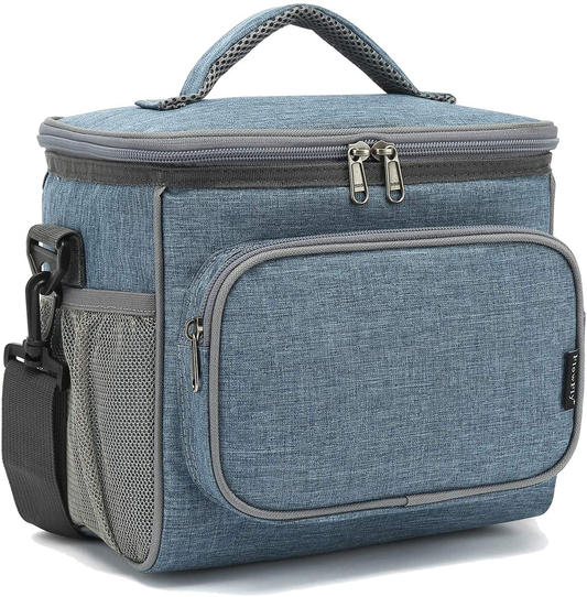 Skorter | Flowfly Insulated Reusable Lunch Box Adult Large Lunch Box For Women And Men With Adjustable Shoulder Strap Front Zipper Pocket And Double Large Mesh Side Pockets, Navy Blue