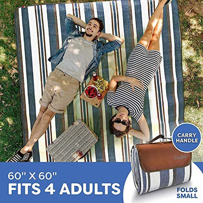 Skørter | Extra Large Picnic Blanket Double Layer for Outdoor Waterproof Practical Food Tote Our Summer Blue and White Striped for the Beach, Camping on Grass