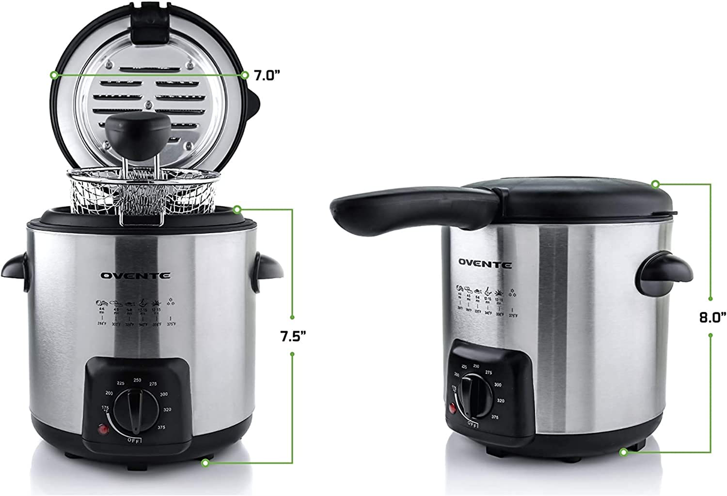 Skørter | Ovente Electric Oil Fryer 0.9 Liter with Stainless Steel Basket and Temperature Control, 840 Watt Power with Heating Element, Perfect for Chicken Fries Compact & Easy Storage, Silver FDM1091BR